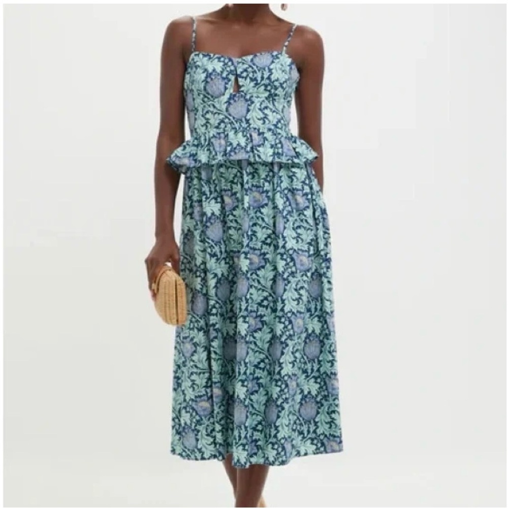 Blue Leafy Floral Maeve Midi Dress NWT Size M
